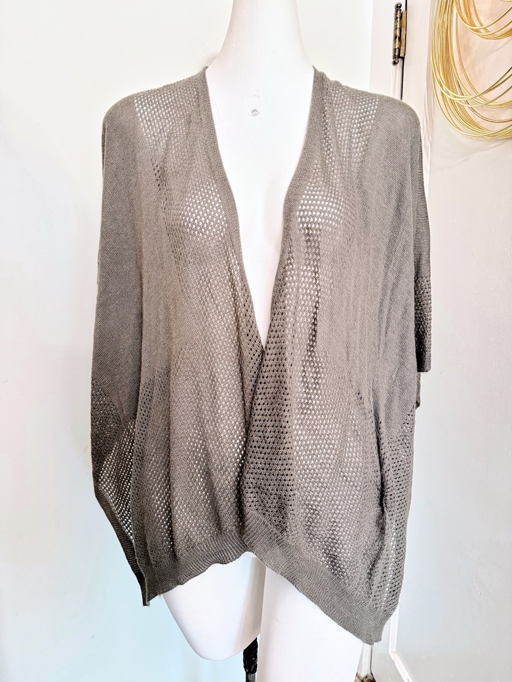 a.n.a. Gray Open Knit Cocoon Cardigan One Size Oversized Draped Kimono